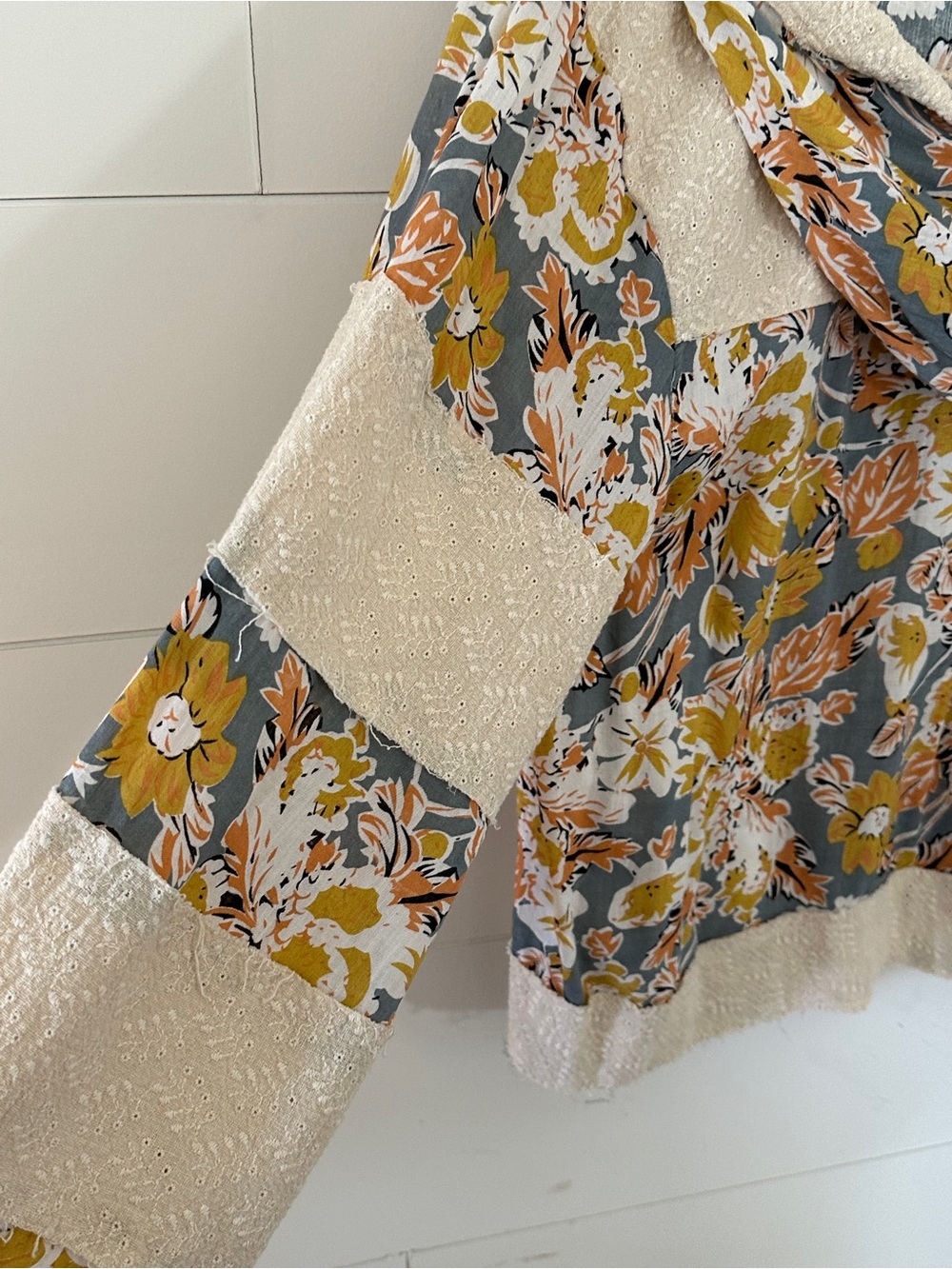 NEW Curated POL SET: Peach Patchwork Drawstring Lounge Pants and Floral Hoodie - Picture 3 of 6